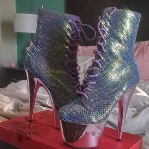 Sparkling Blue Platform Ankle Boots